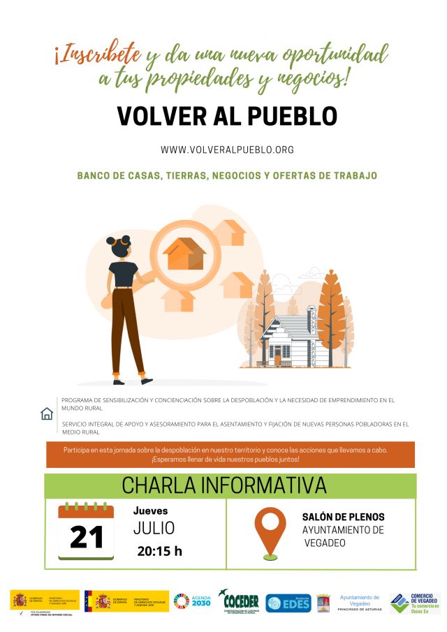 Charla informativa en VEGADEO sobre el programa Volver al Pueblo y cómo dar de alta propiedades particulares en la plataforma